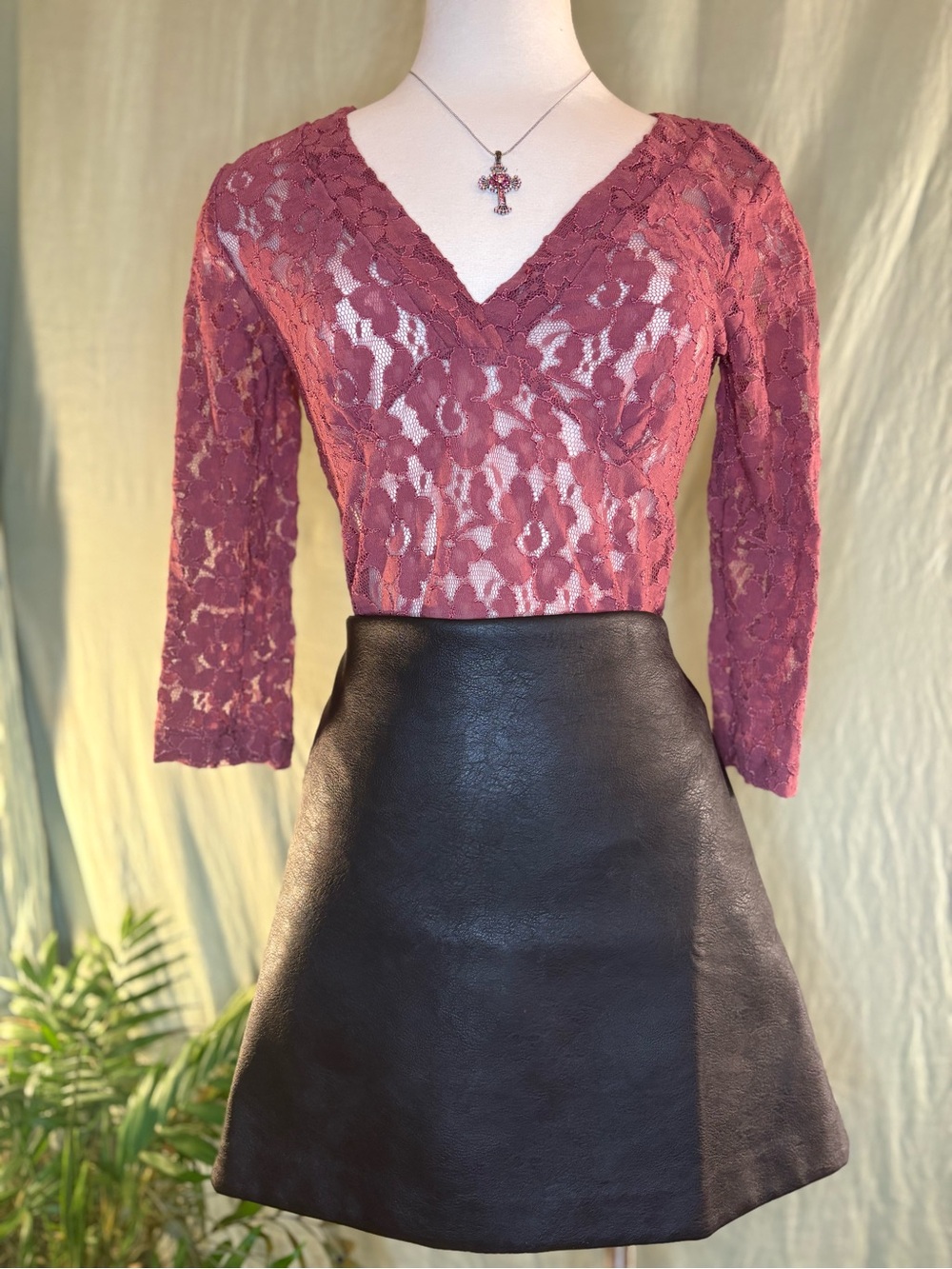 Burgundy Sheer Floral Lace Top #y2k #vintage
